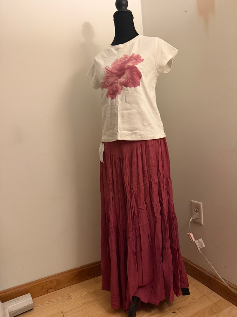 Stradivarius Tiered Maxi Skirt in Dusty Rose with cute matching Tshirt
